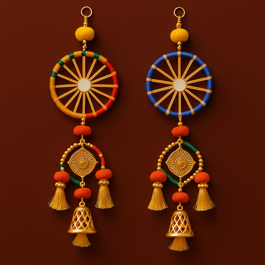 Handmade Multicolor Thread and Bead Toran | Traditional Wall & Door Hanging Decoration with Golden Tassels and Bell