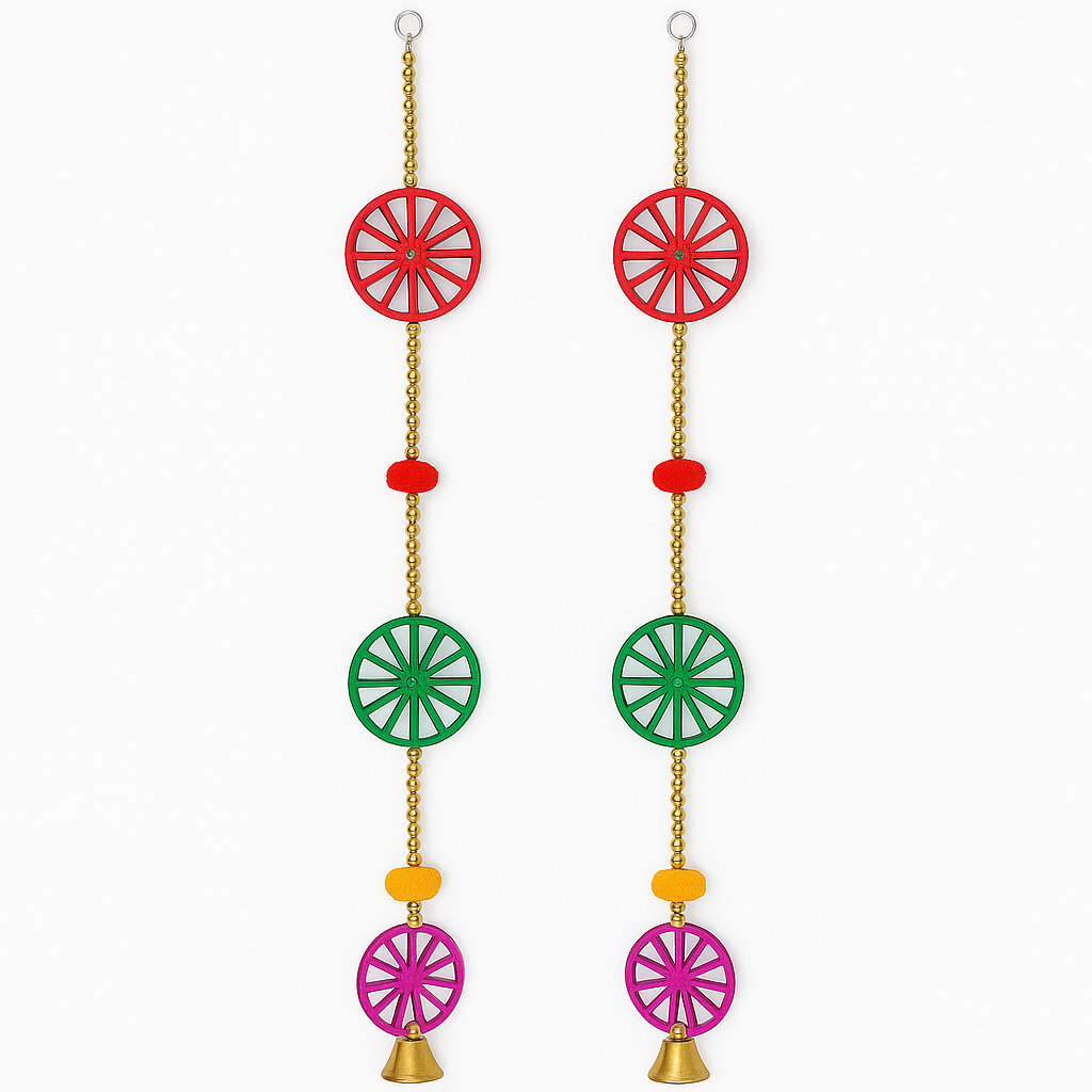 Vibrant Wheel Design Hanging Toran with Bells – Multicolor Decorative Door Hanging SET OF 2