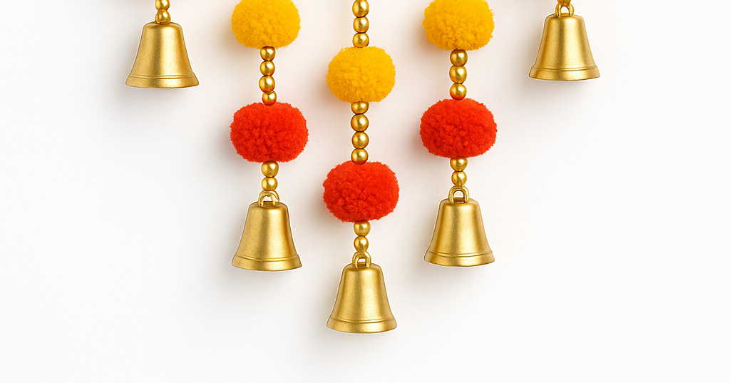 Handmade Blue Lotus & Golden Bead Toran for Door Décor set of 2