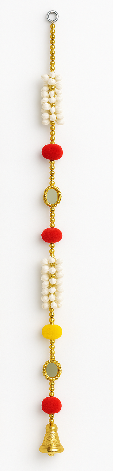 Handmade Red-Yellow Toran with Pearls and Golden Bells Set of 2